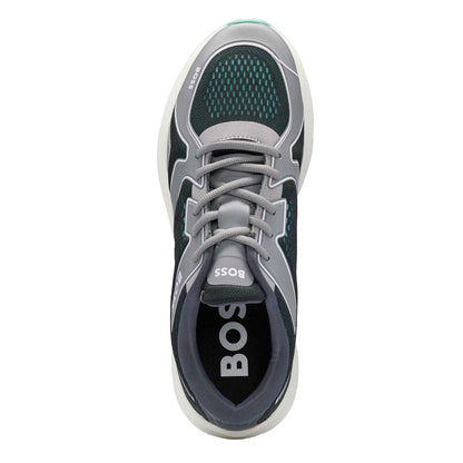 Grey - Side - Boss Mens Owen Mesh Running Trainers
