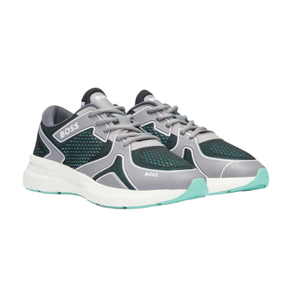 Grey - Pack Shot - Boss Mens Owen Mesh Running Trainers
