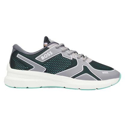 Grey - Front - Boss Mens Owen Mesh Running Trainers