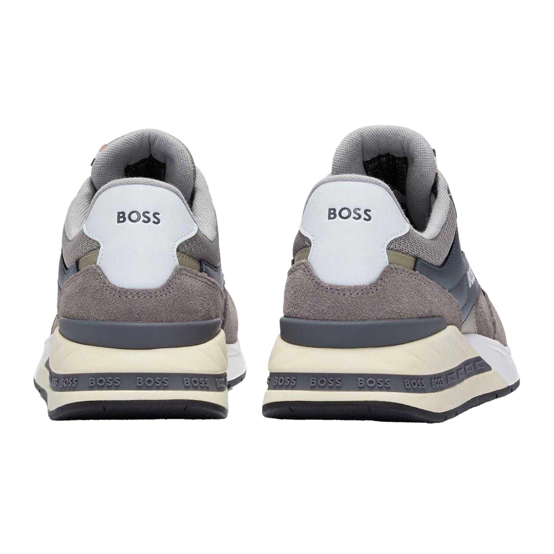 Grey - Back - Boss Mens Kurt Leather Running Trainers