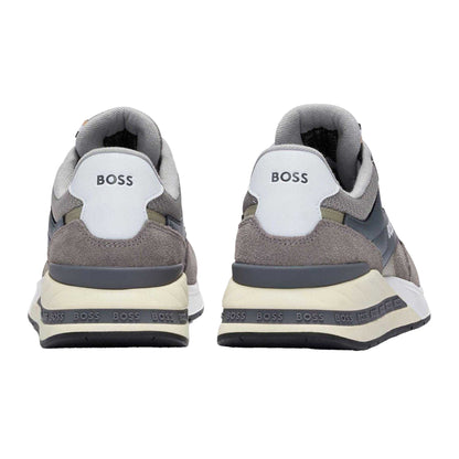 Grey - Back - Boss Mens Kurt Leather Running Trainers