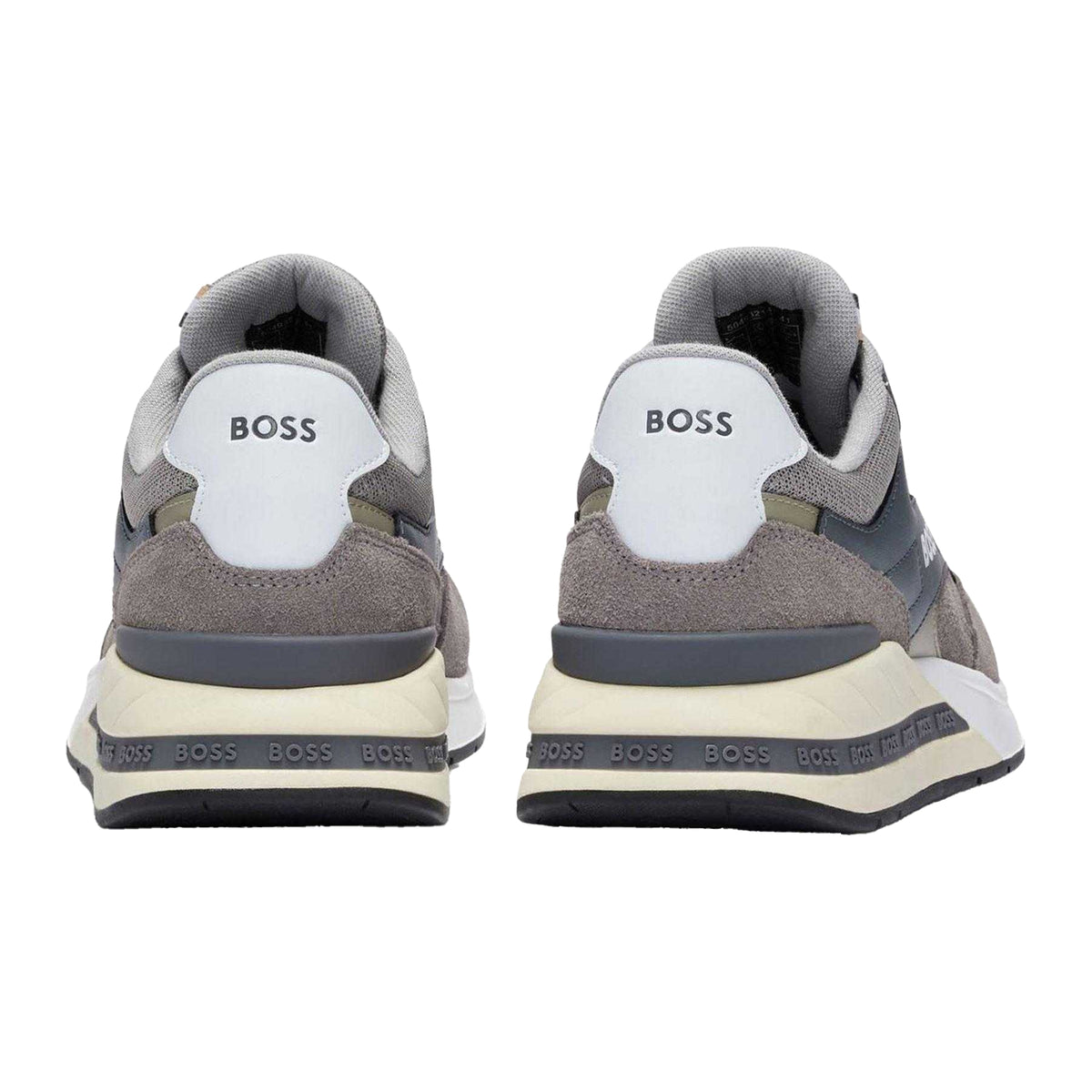 Grey - Back - Boss Mens Kurt Leather Running Trainers