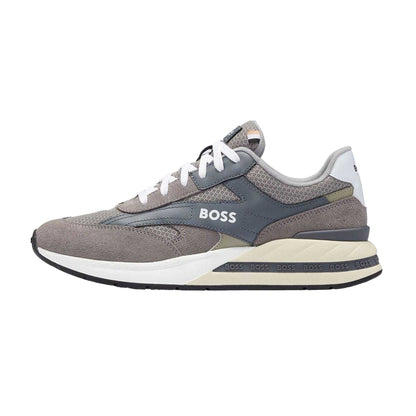 Grey - Side - Boss Mens Kurt Leather Running Trainers