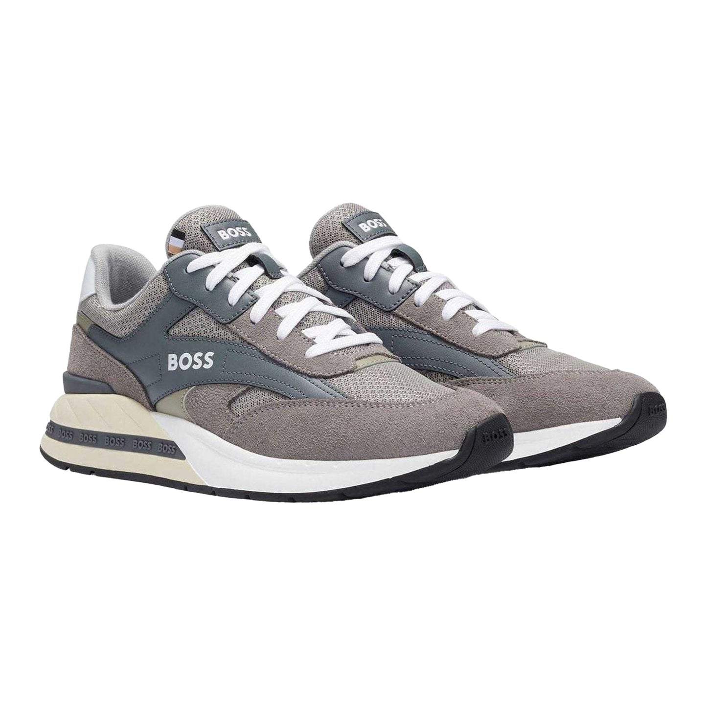 Grey - Lifestyle - Boss Mens Kurt Leather Running Trainers