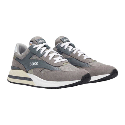 Grey - Lifestyle - Boss Mens Kurt Leather Running Trainers