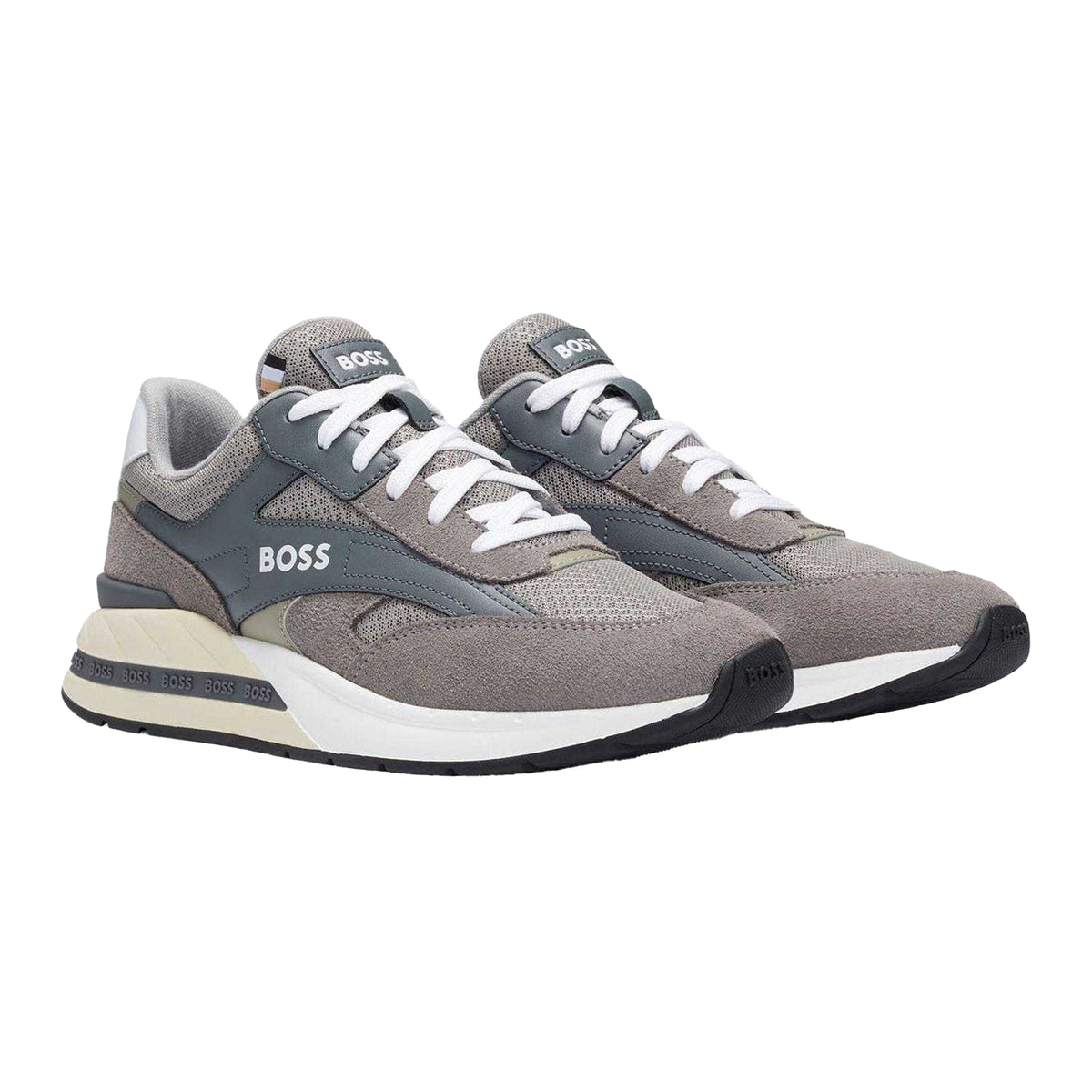 Grey - Lifestyle - Boss Mens Kurt Leather Running Trainers