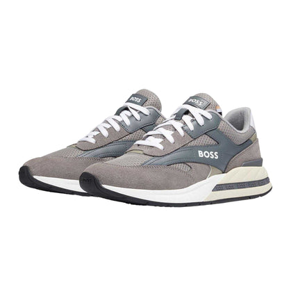 Grey - Pack Shot - Boss Mens Kurt Leather Running Trainers