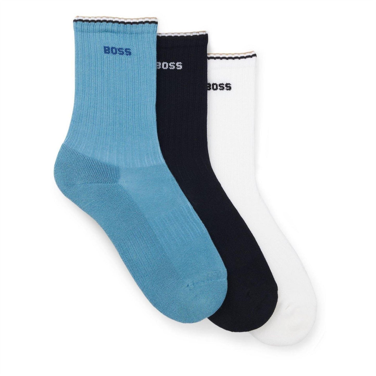 Blue-Navy Blue-White - Front - Boss Mens Logo Ankle Socks (Pack of 3)
