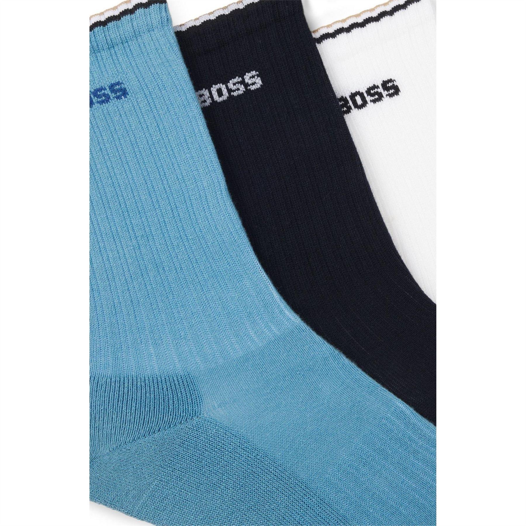 Blue-Navy Blue-White - Back - Boss Mens Logo Ankle Socks (Pack of 3)
