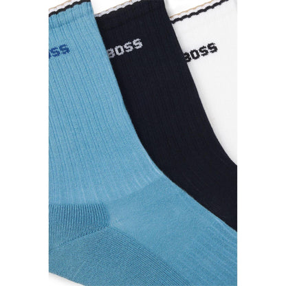 Blue-Navy Blue-White - Back - Boss Mens Logo Ankle Socks (Pack of 3)