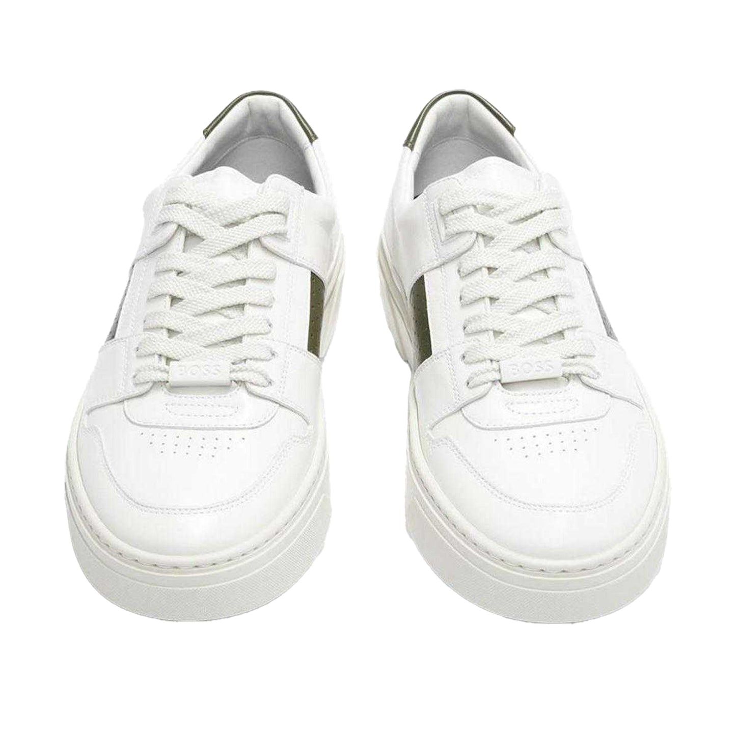 White - Side - Boss Mens Gary Logo Leather Tennis Trainers