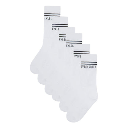 Bright White - Front - Lyle & Scott Childrens-Kids Logo Crew Socks (Pack of 6)