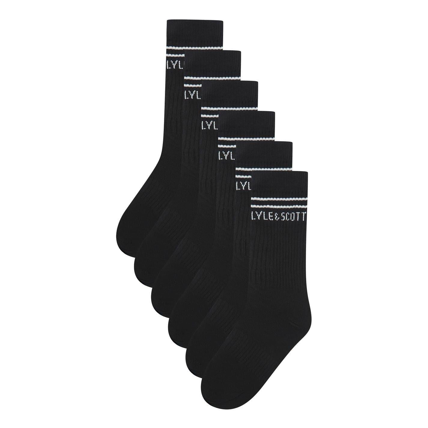 Black - Front - Lyle & Scott Childrens-Kids Logo Crew Socks (Pack of 6)