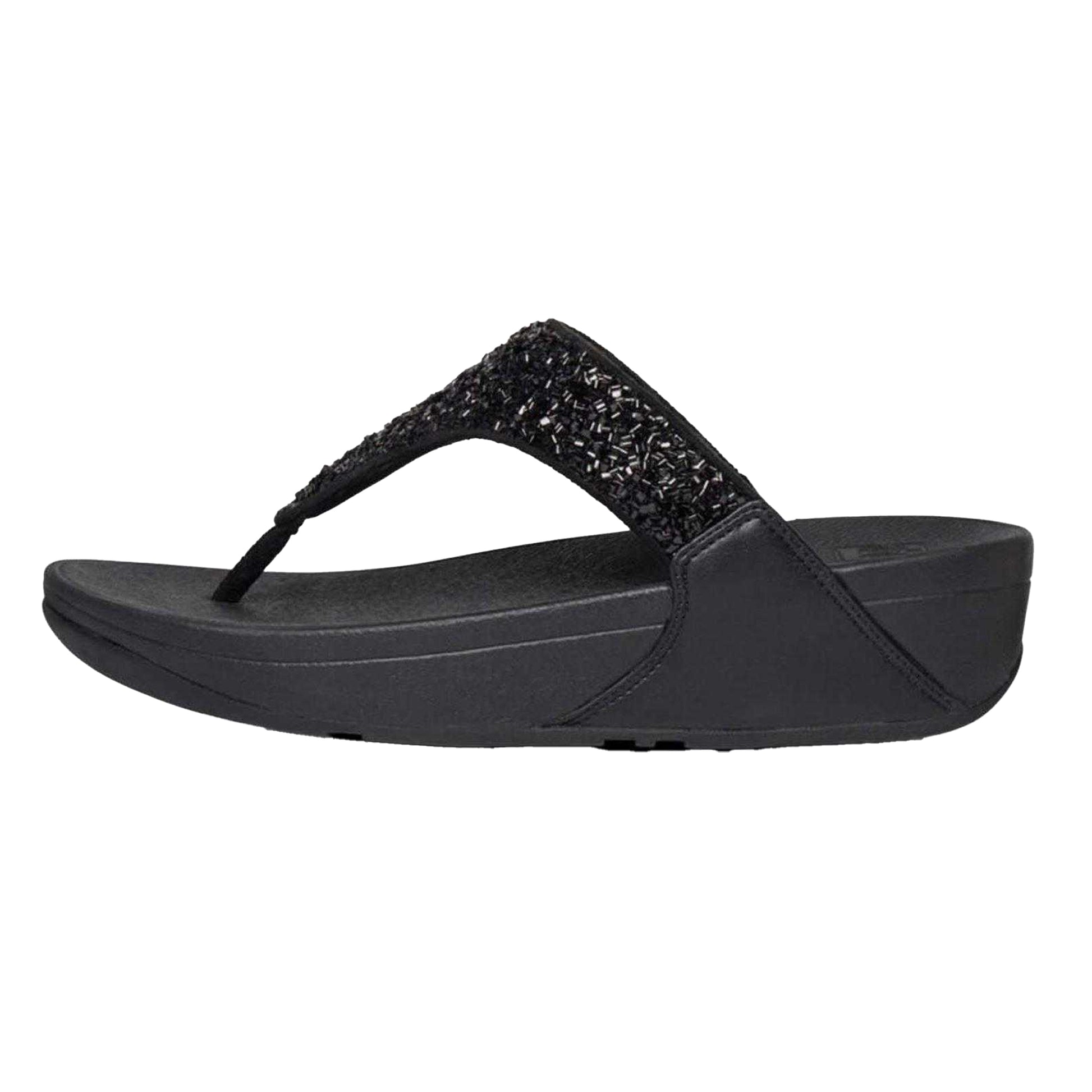 Black - Back - FitFlop Womens-Ladies Lulu Summerfoil Wedge Sandals