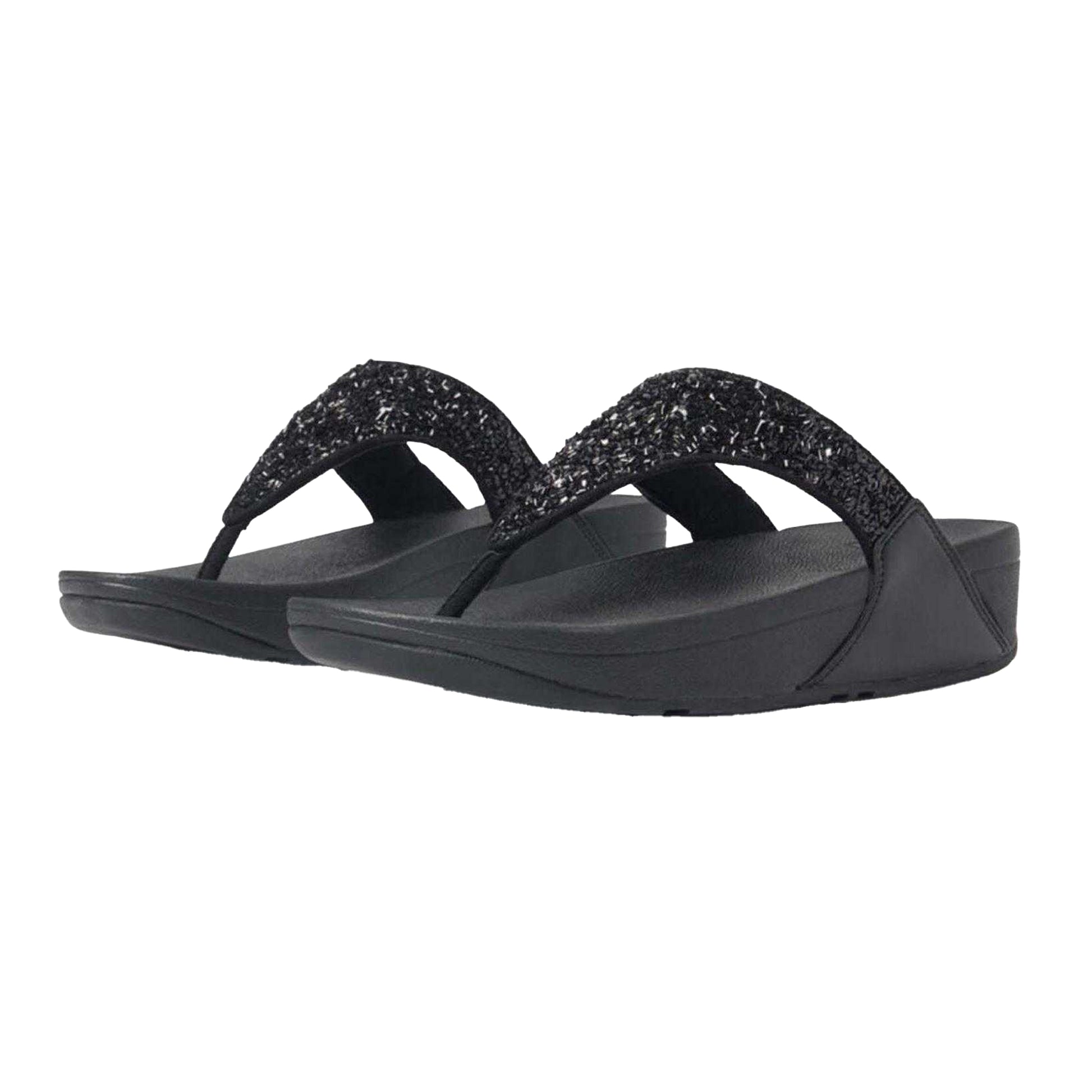 Black - Lifestyle - FitFlop Womens-Ladies Lulu Summerfoil Wedge Sandals