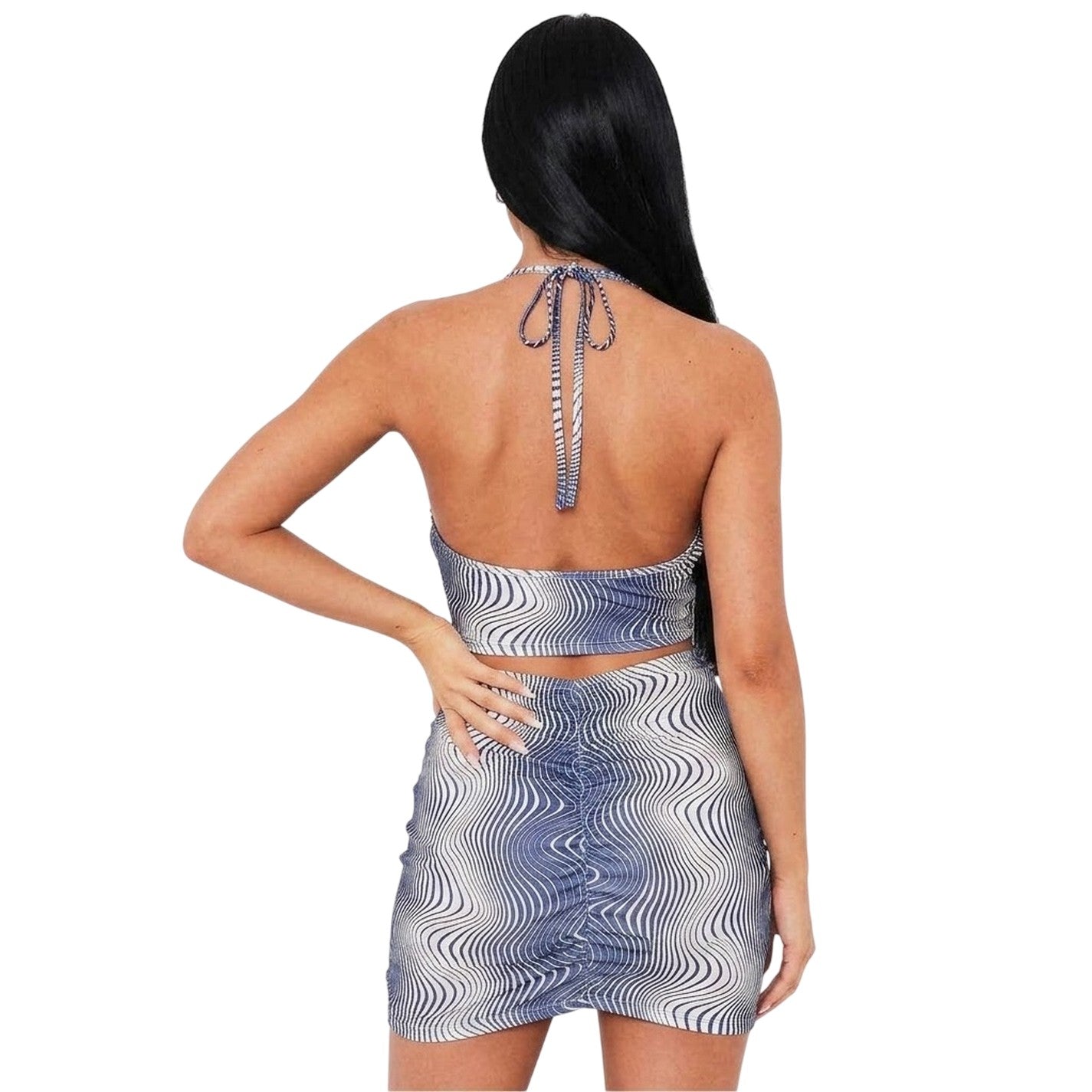 Blue - Back - Missy Empire Womens-Ladies Swirl Print Cowl Neck Crop Top
