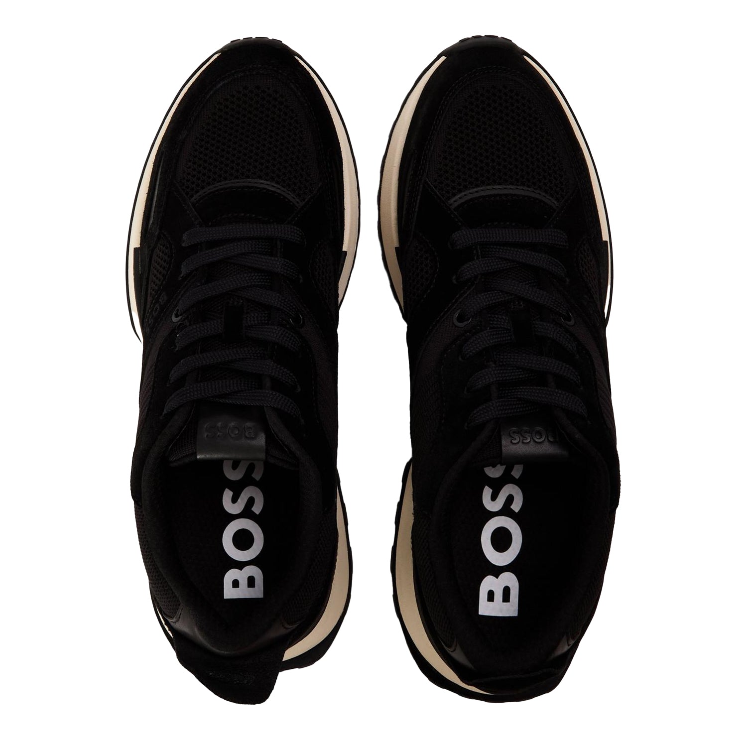Black - Side - Boss Mens Jonah Run Leather Trainers