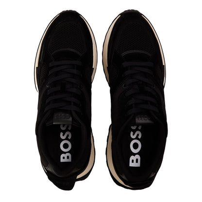 Black - Side - Boss Mens Jonah Run Leather Trainers