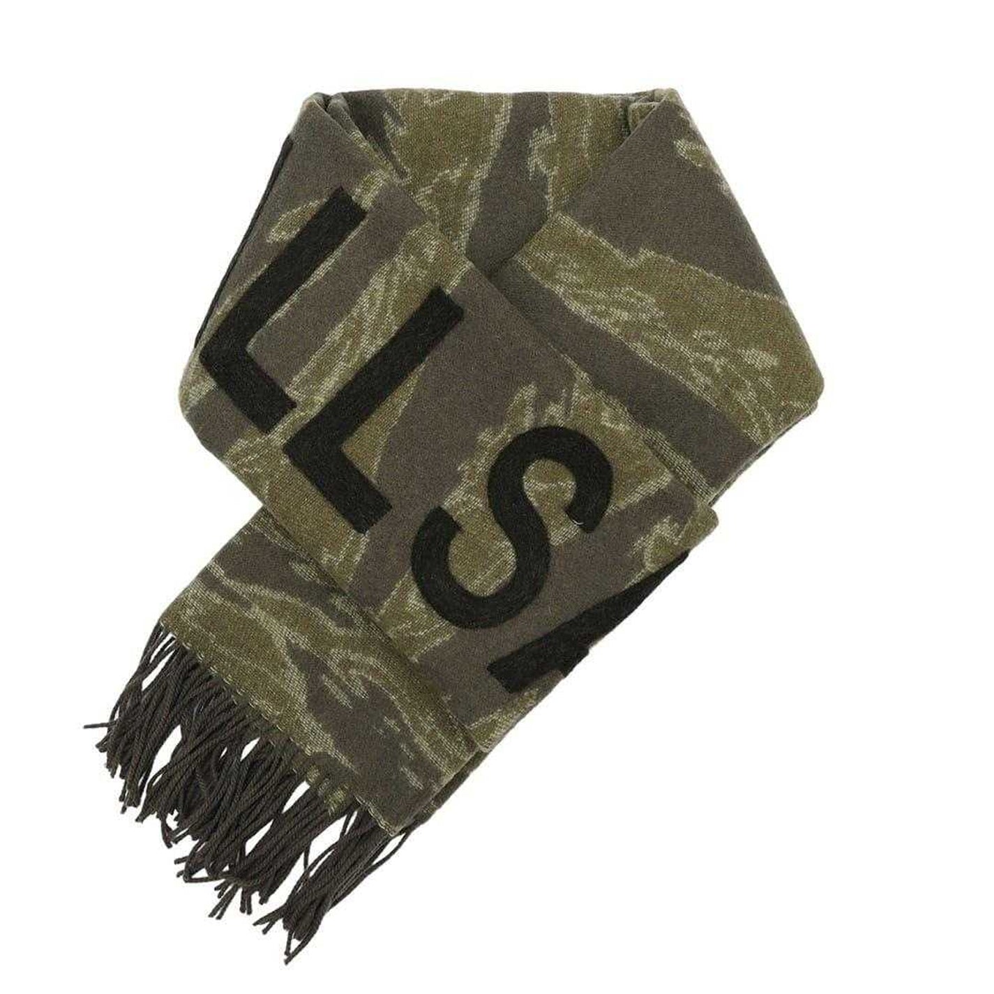 Olive - Side - AllSaints Nova Camo Logo Scarf