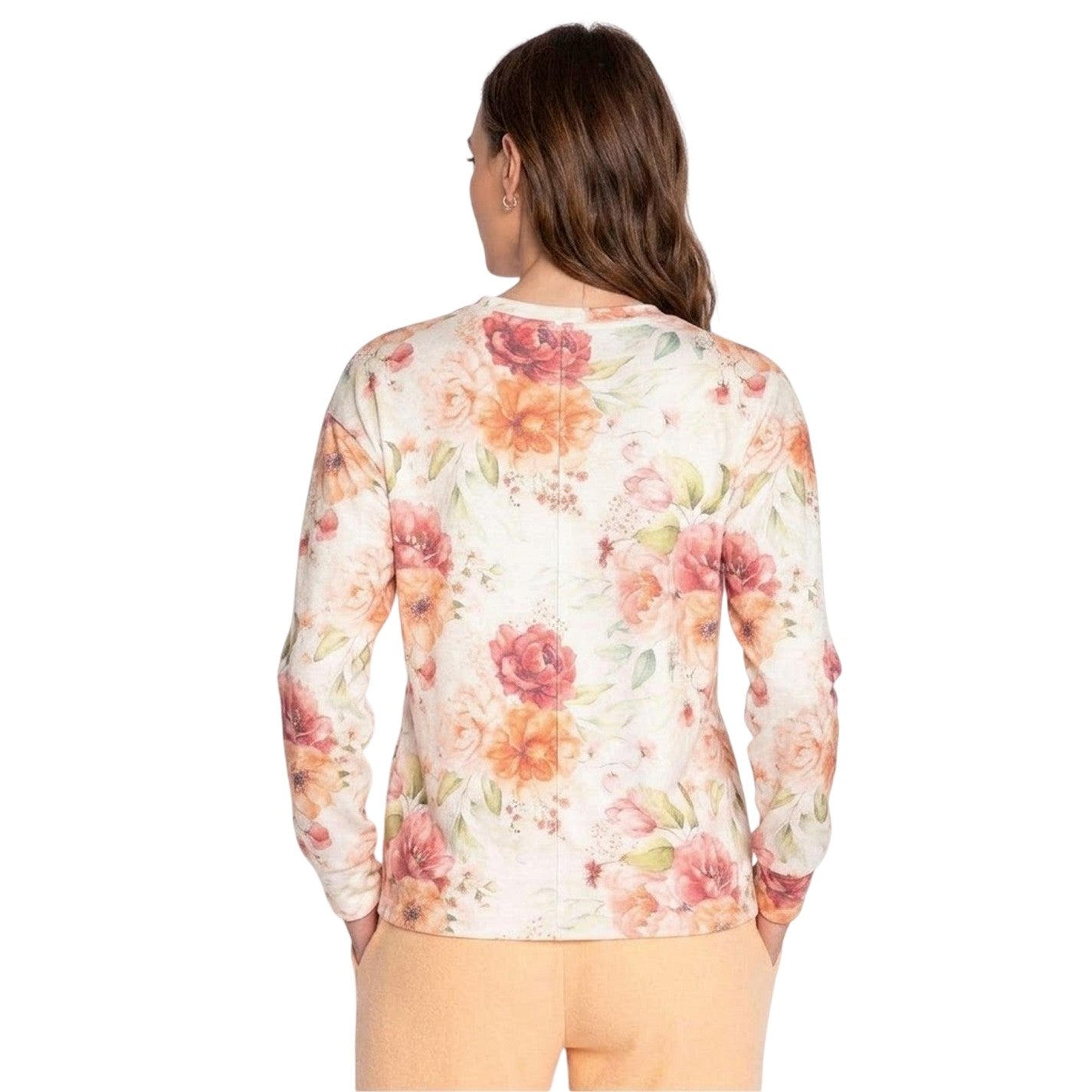 Beige-Pink-Orange - Back - PJ Salvage Womens-Ladies Floral Jersey Long-Sleeved Top
