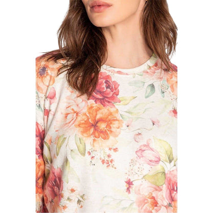 Beige-Pink-Orange - Side - PJ Salvage Womens-Ladies Floral Jersey Long-Sleeved Top