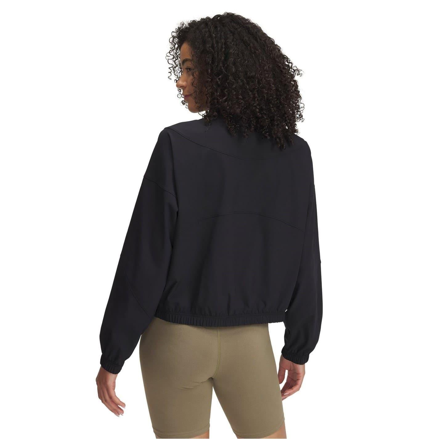Black - Back - Under Armour Womens-Ladies Rival Mock Neck Bomber Jacket
