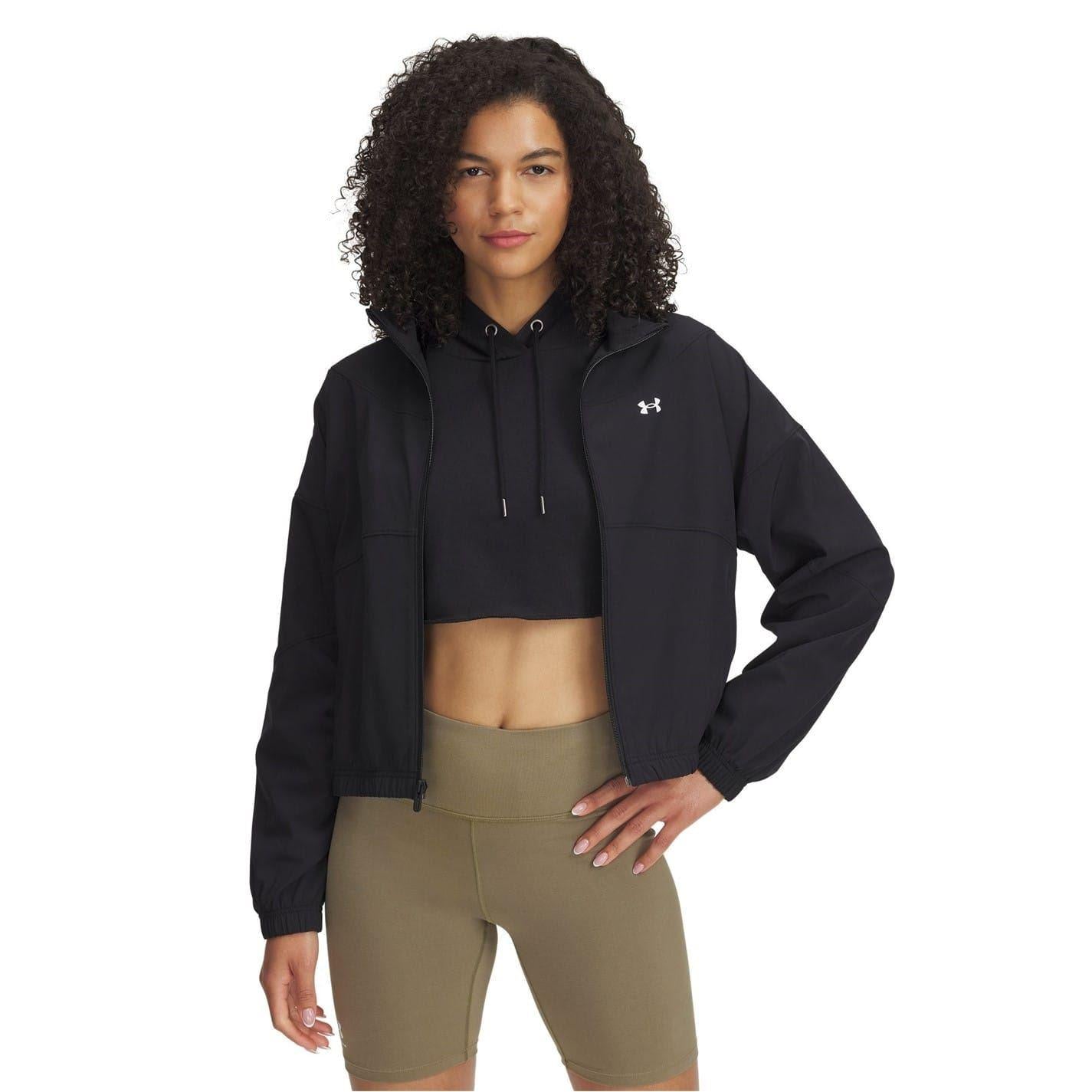 Black - Front - Under Armour Womens-Ladies Rival Mock Neck Bomber Jacket