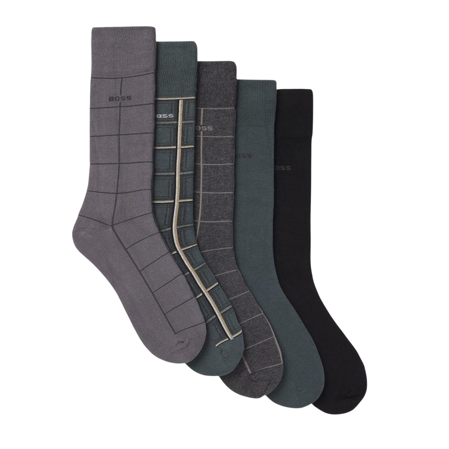 Green - Front - Boss Mens Crew Socks (Pack of 5)