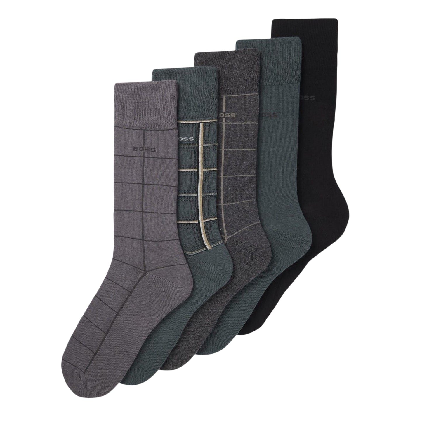 Green - Back - Boss Mens Crew Socks (Pack of 5)