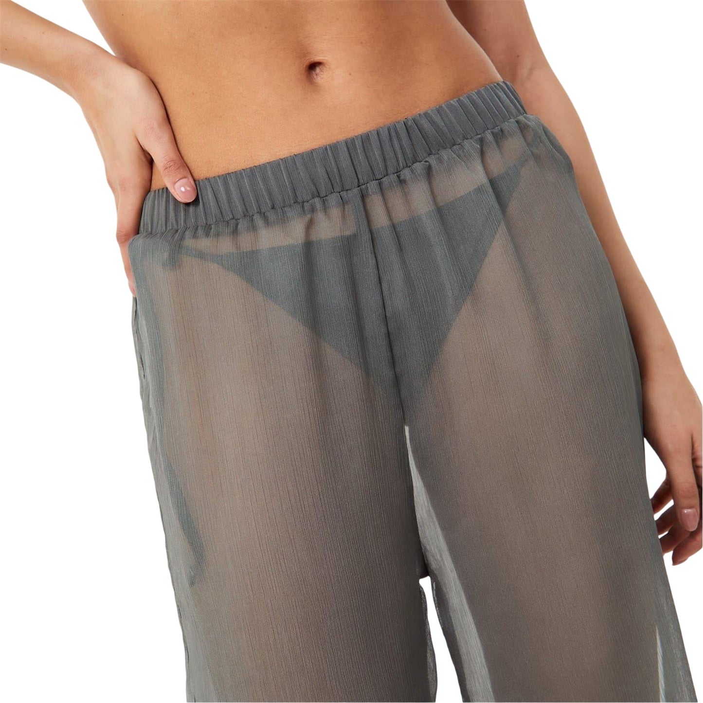 Khaki Green - Side - Jack Wills Womens-Ladies Chiffon Beach Trousers