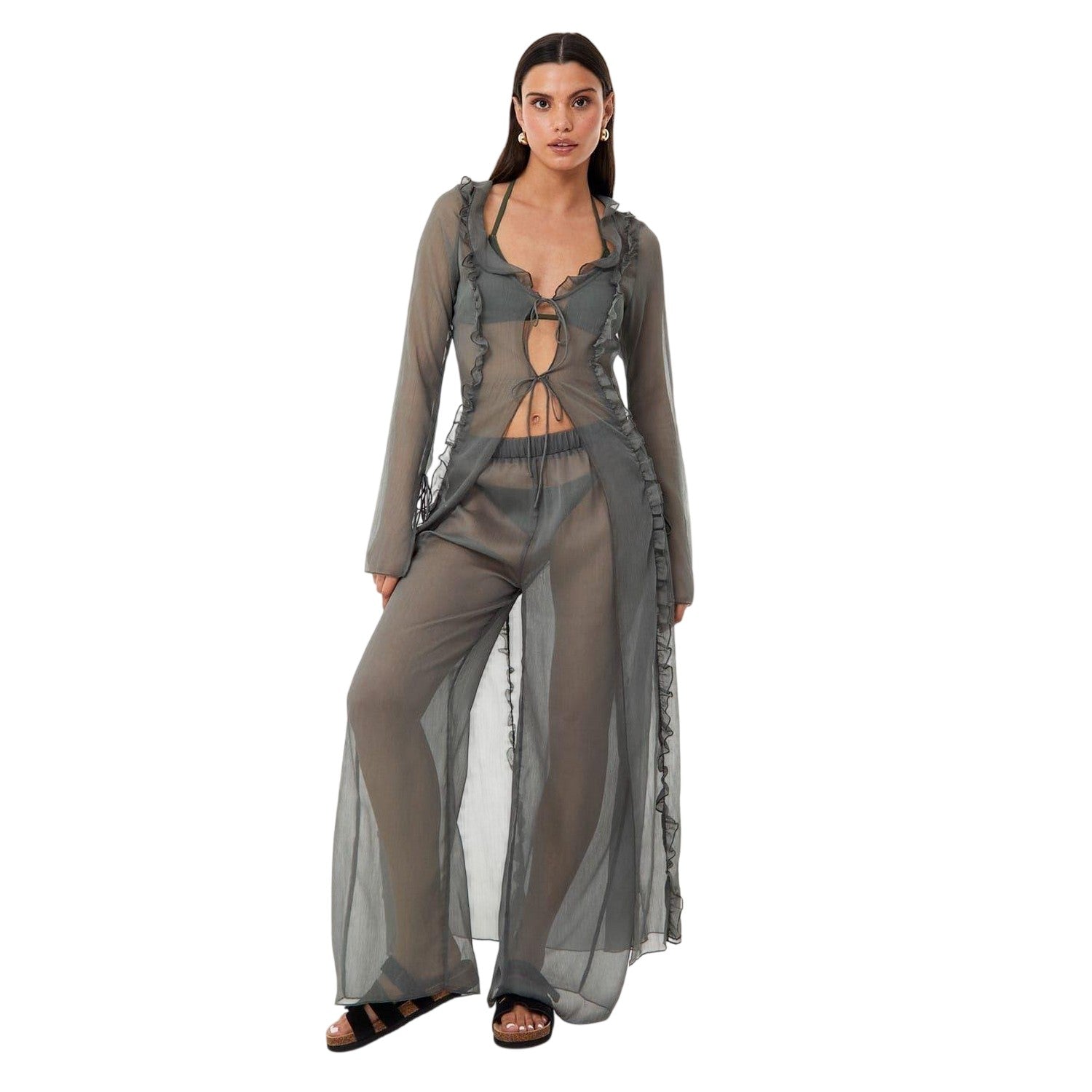 Khaki Green - Lifestyle - Jack Wills Womens-Ladies Chiffon Beach Trousers