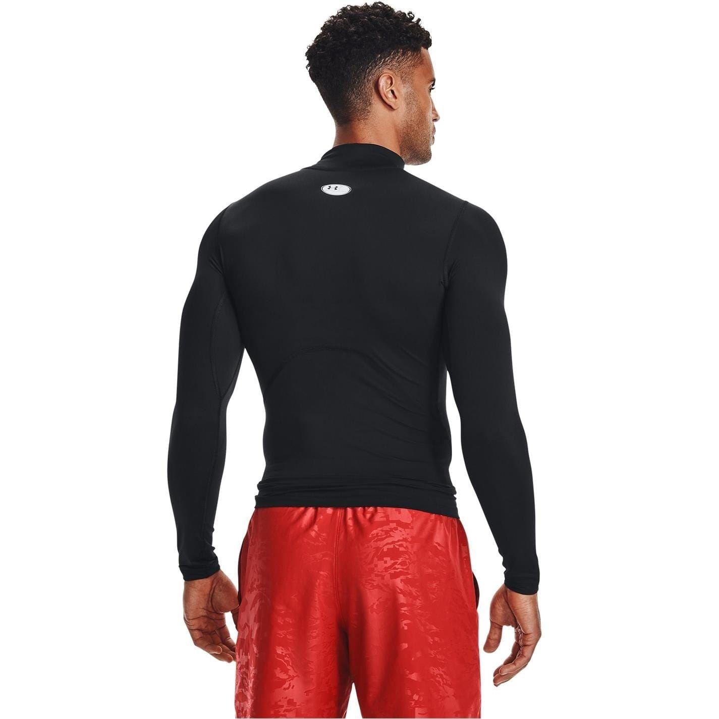 Black - Back - Under Armour Mens HeatGear Mock Neck Raglan Long-Sleeved Base Layer Top