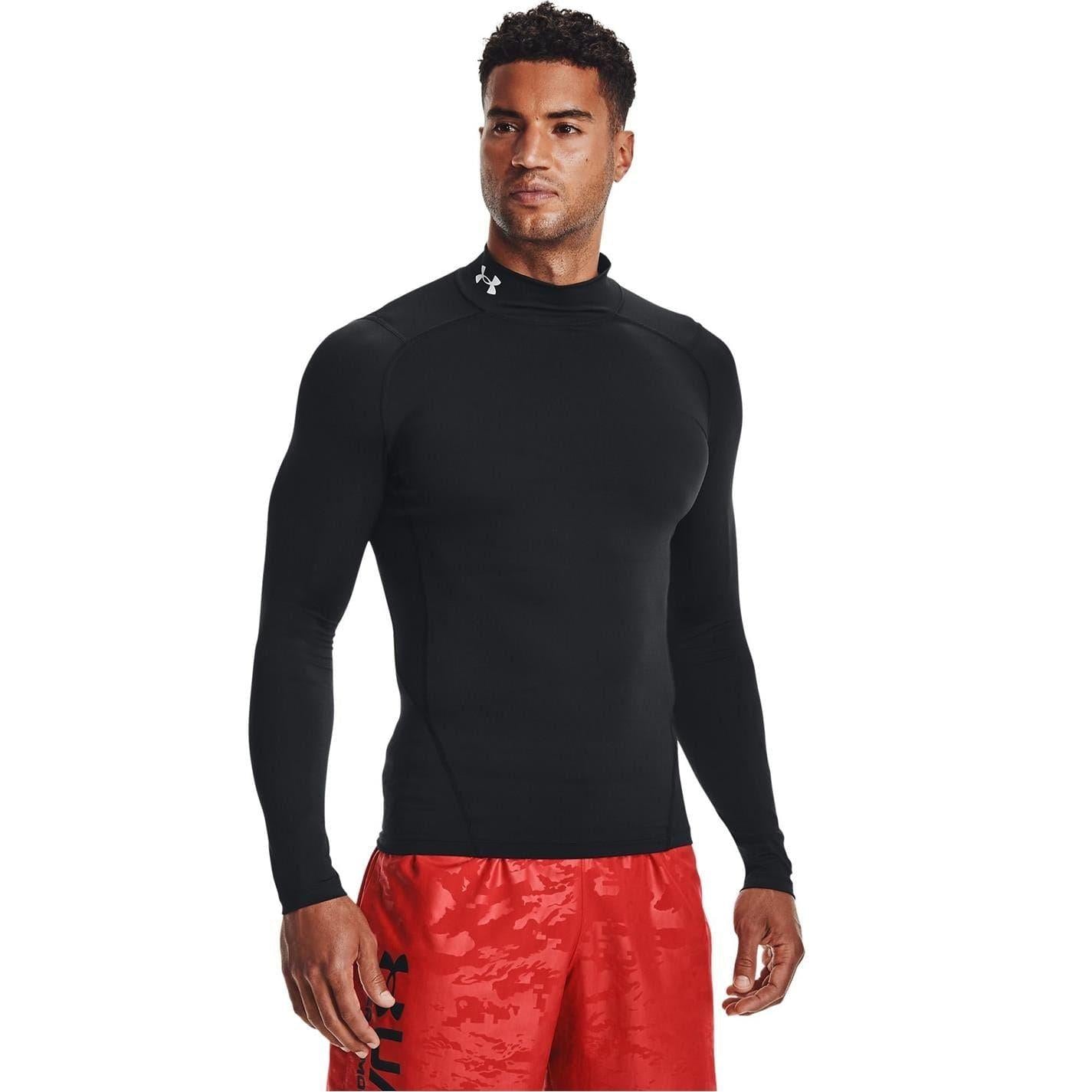 Black - Side - Under Armour Mens HeatGear Mock Neck Raglan Long-Sleeved Base Layer Top