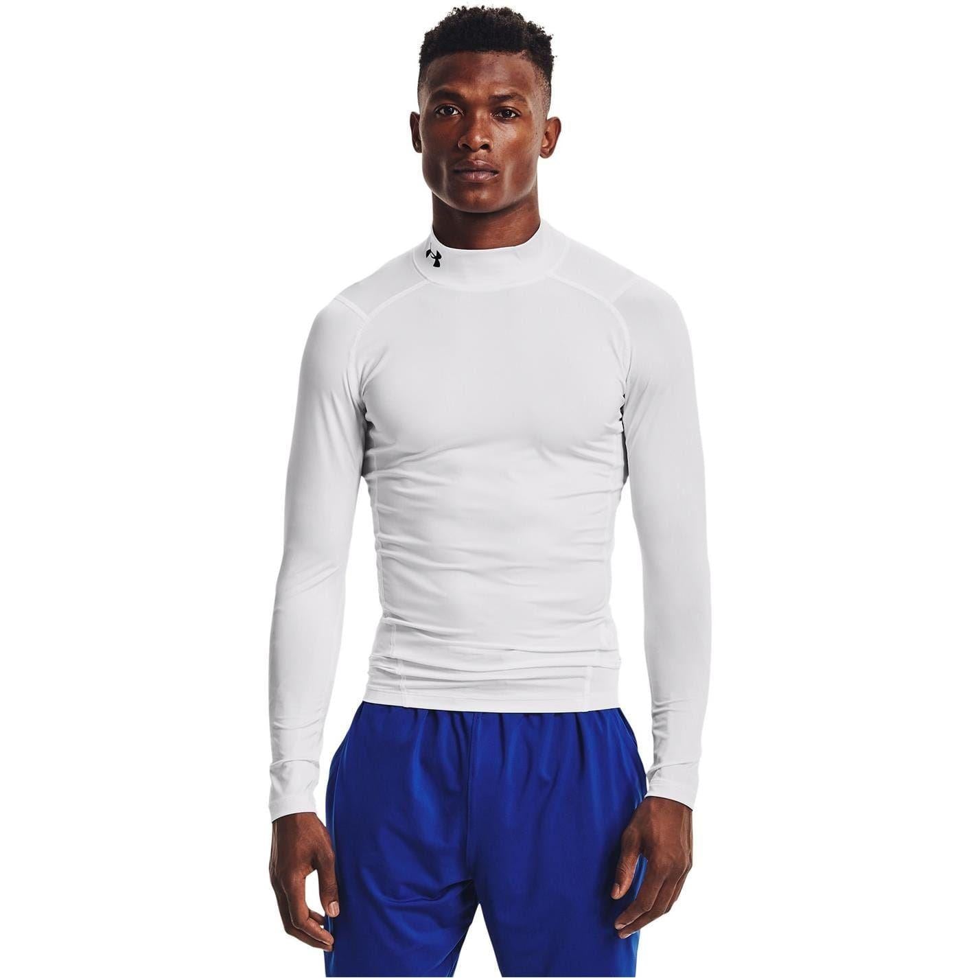 White - Side - Under Armour Mens HeatGear Mock Neck Raglan Long-Sleeved Base Layer Top