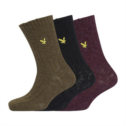Multicoloured - Back - Lyle & Scott Mens Chunky Knit Socks (Pack of 3)