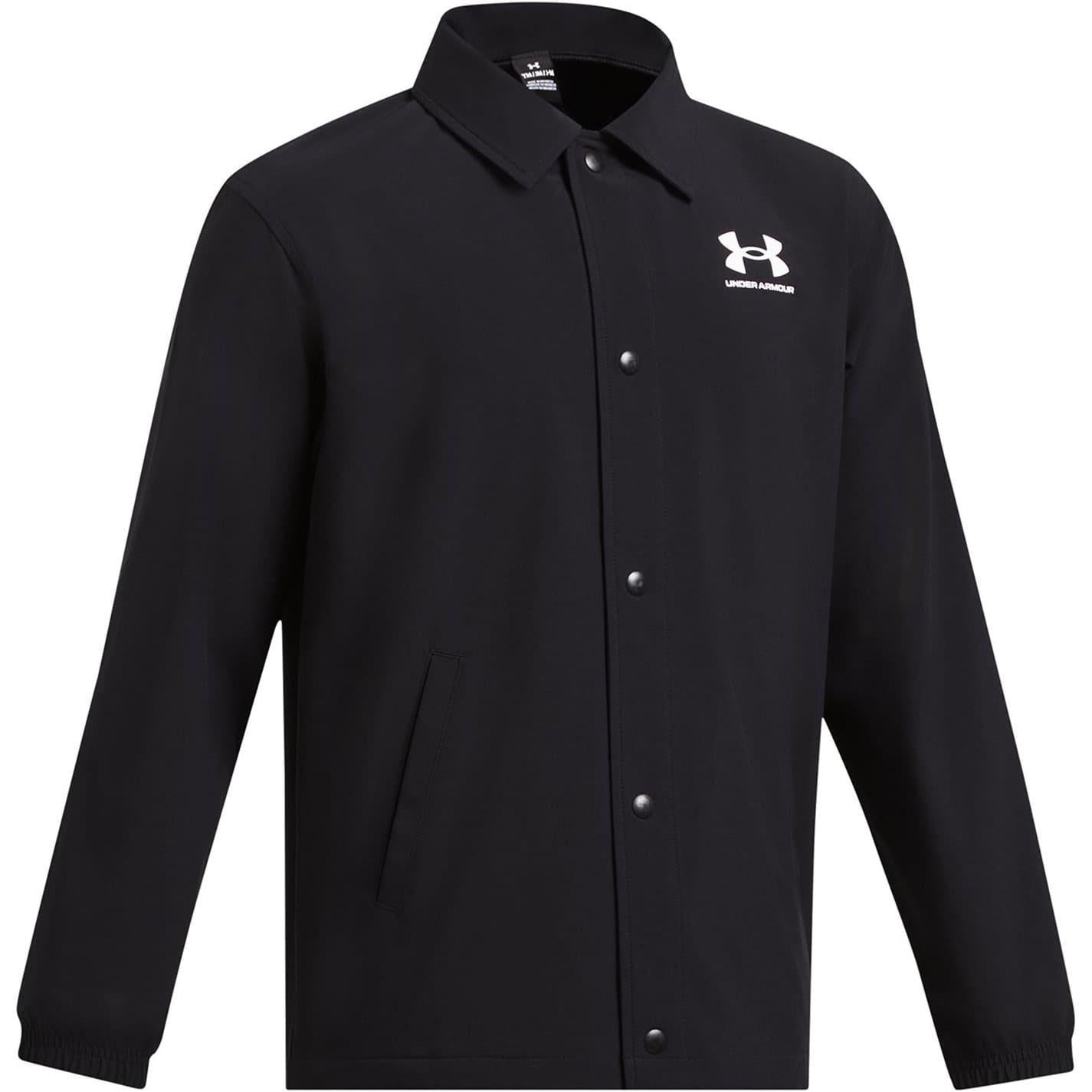 Black-White - Side - Under Armour Boys Woven Snap-Front Coach Jacket