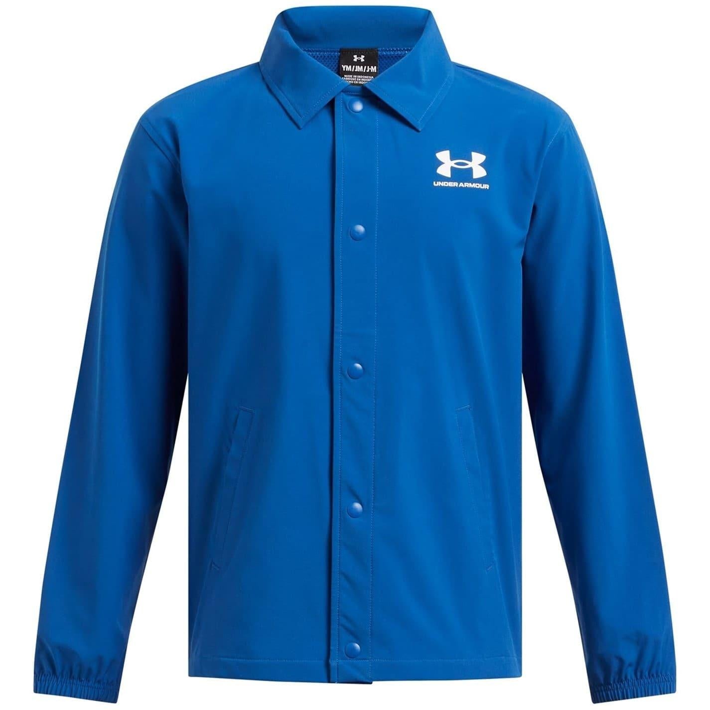 Blue - Front - Under Armour Boys Woven Snap-Front Coach Jacket