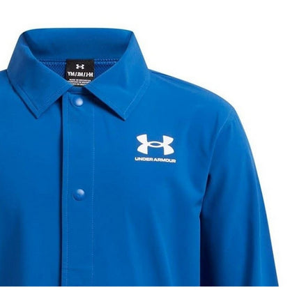 Blue - Side - Under Armour Boys Woven Snap-Front Coach Jacket