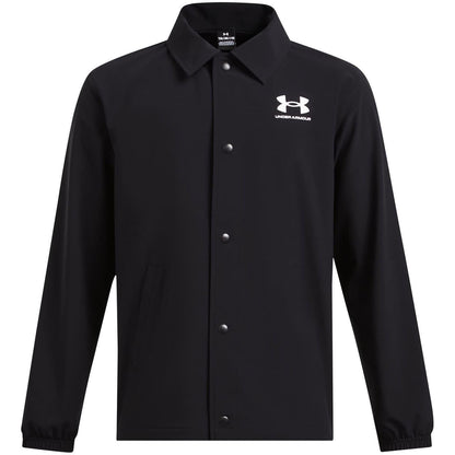 Black-White - Front - Under Armour Boys Woven Snap-Front Coach Jacket