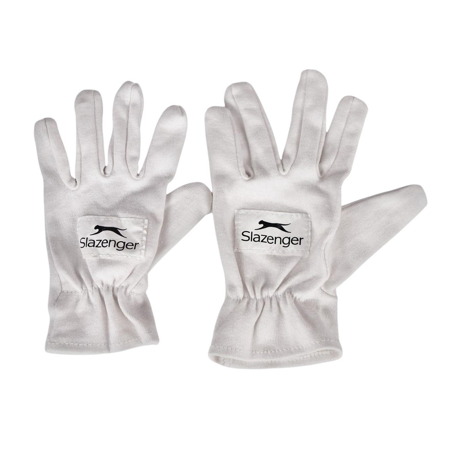 White - Front - Slazenger Childrens-Kids Cotton Logo Cricket Gloves