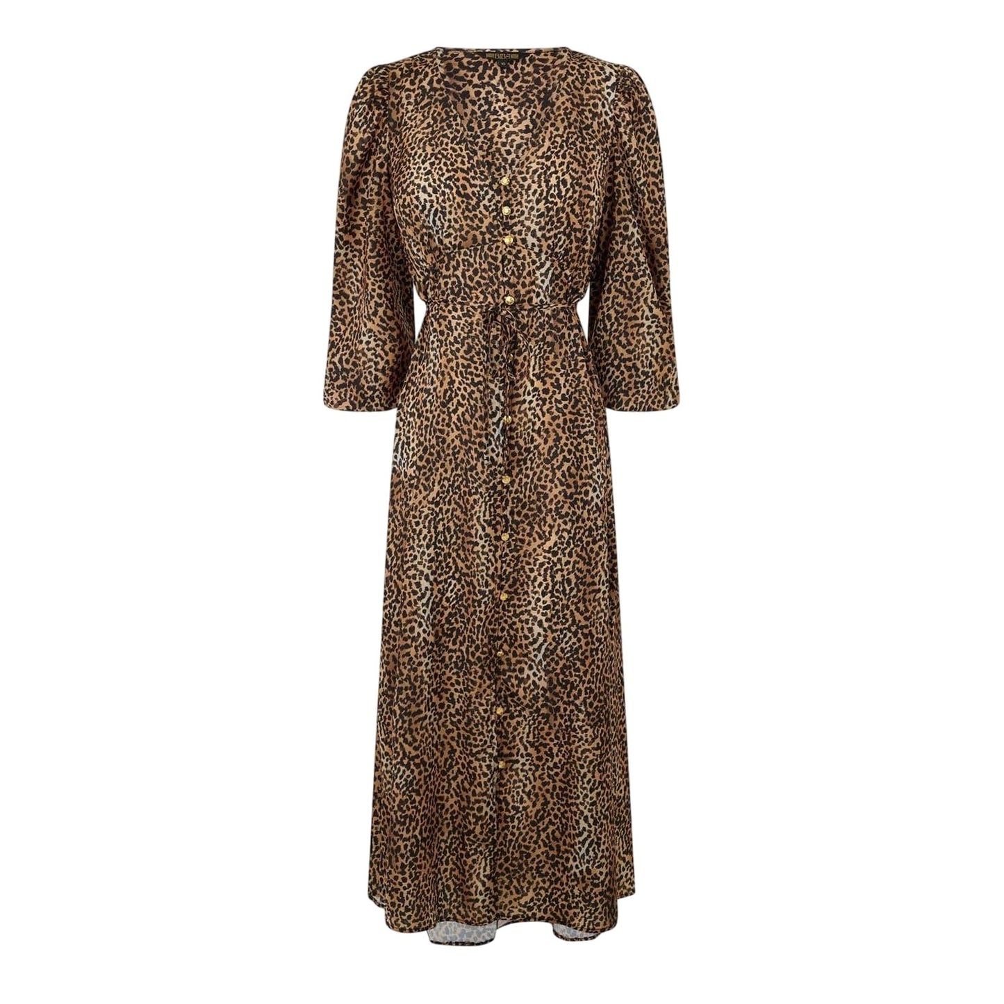 Brown-Black - Front - Biba Womens-Ladies Cheetah Print Button Through Midi Dress