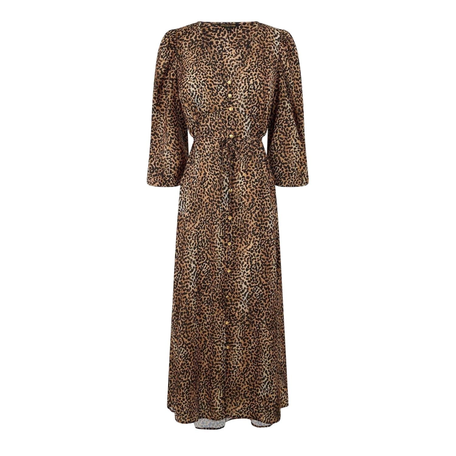 Brown-Black - Front - Biba Womens-Ladies Cheetah Print Button Through Midi Dress