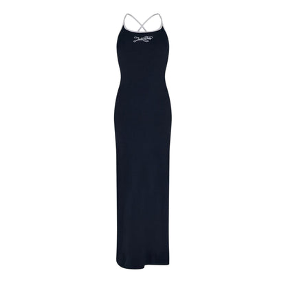 Navy-White - Front - Jack Wills Womens-Ladies Halter Neck Maxi Dress