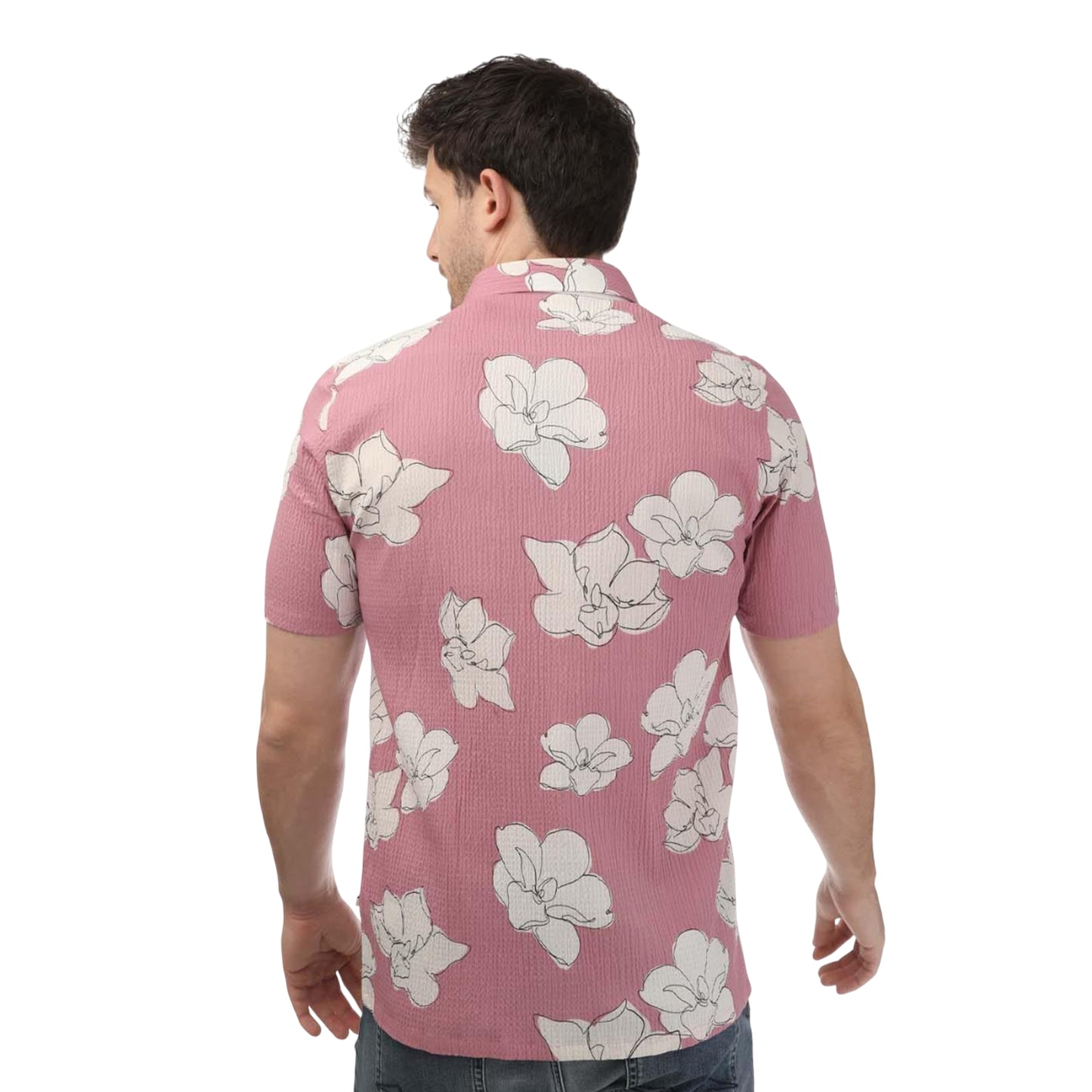 Pink - Back - Ted Baker Unisex Adult Coving Floral Seersucker Short-Sleeved Shirt