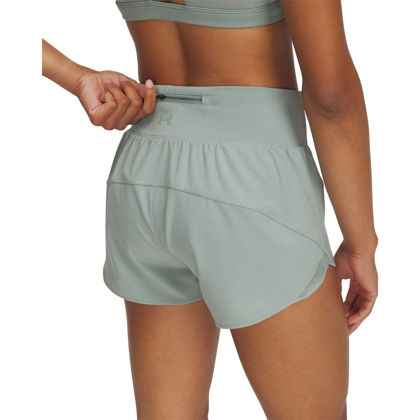 Green - Side - Under Armour Womens-Ladies Launch Pro Running Shorts