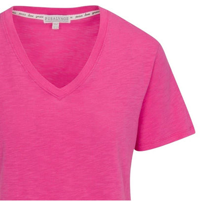 Fuchsia - Side - PJ Salvage Womens-Ladies Slub V Neck Short-Sleeved T-Shirt