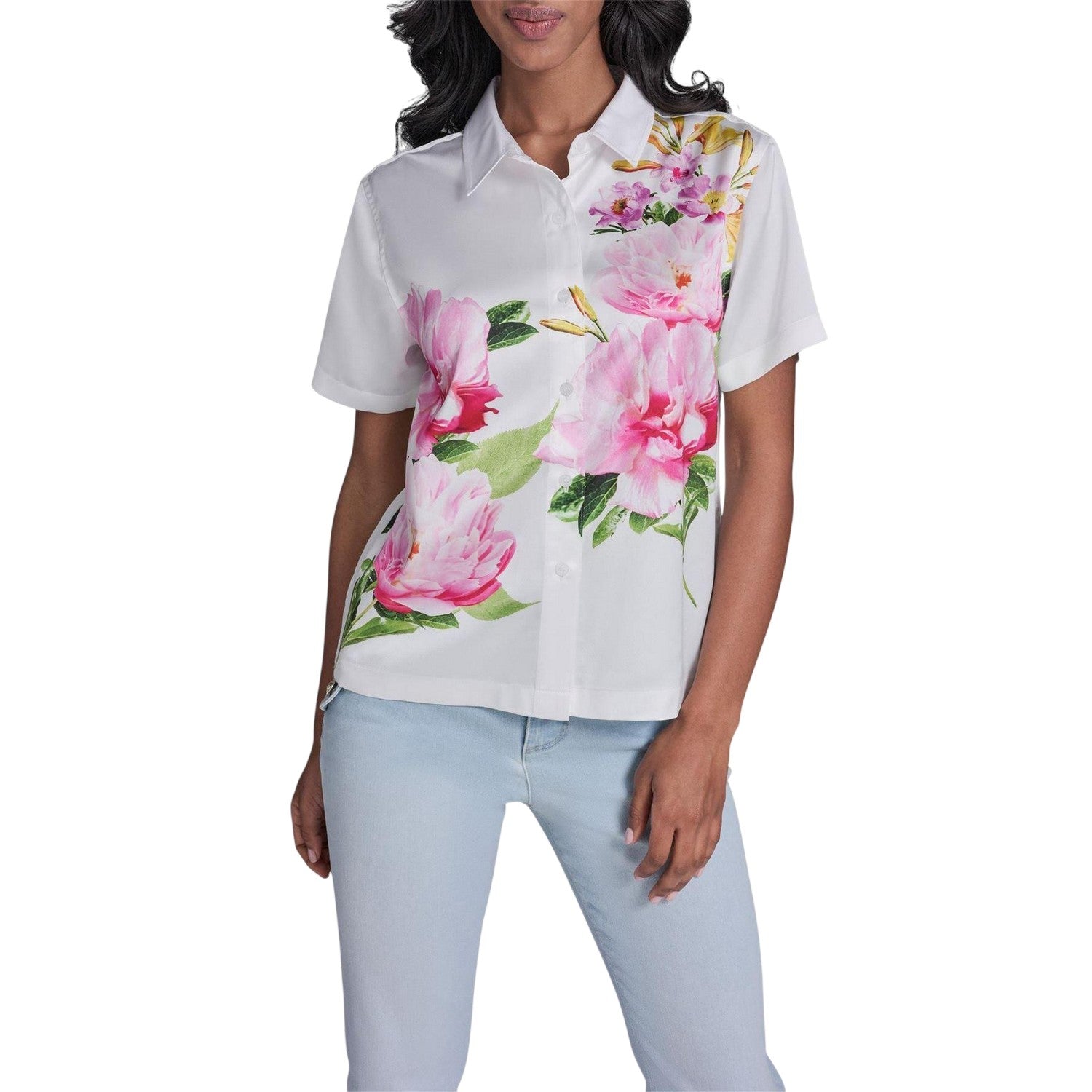 White - Front - Karl Lagerfeld Womens-Ladies Patterned Shirt