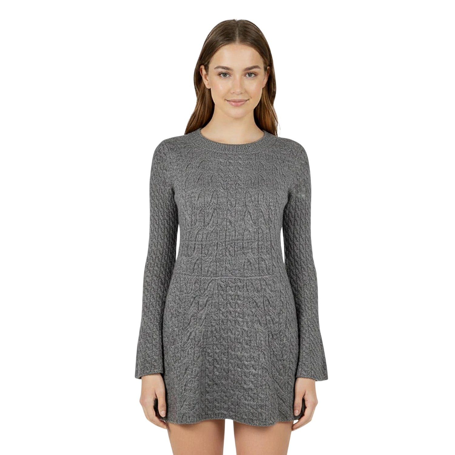 Charcoal Marl - Side - Jack Wills Womens-Ladies Cable Knit Crew Neck Sweater Dress