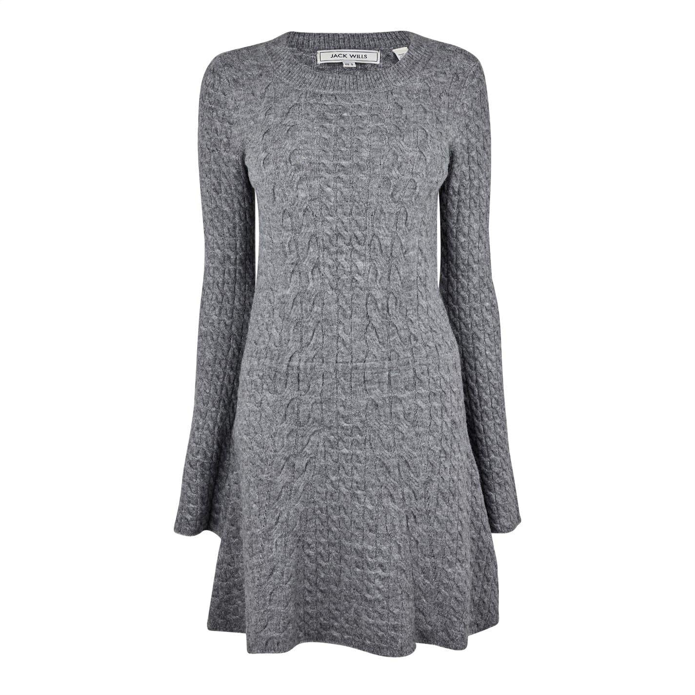 Charcoal Marl - Front - Jack Wills Womens-Ladies Cable Knit Crew Neck Sweater Dress