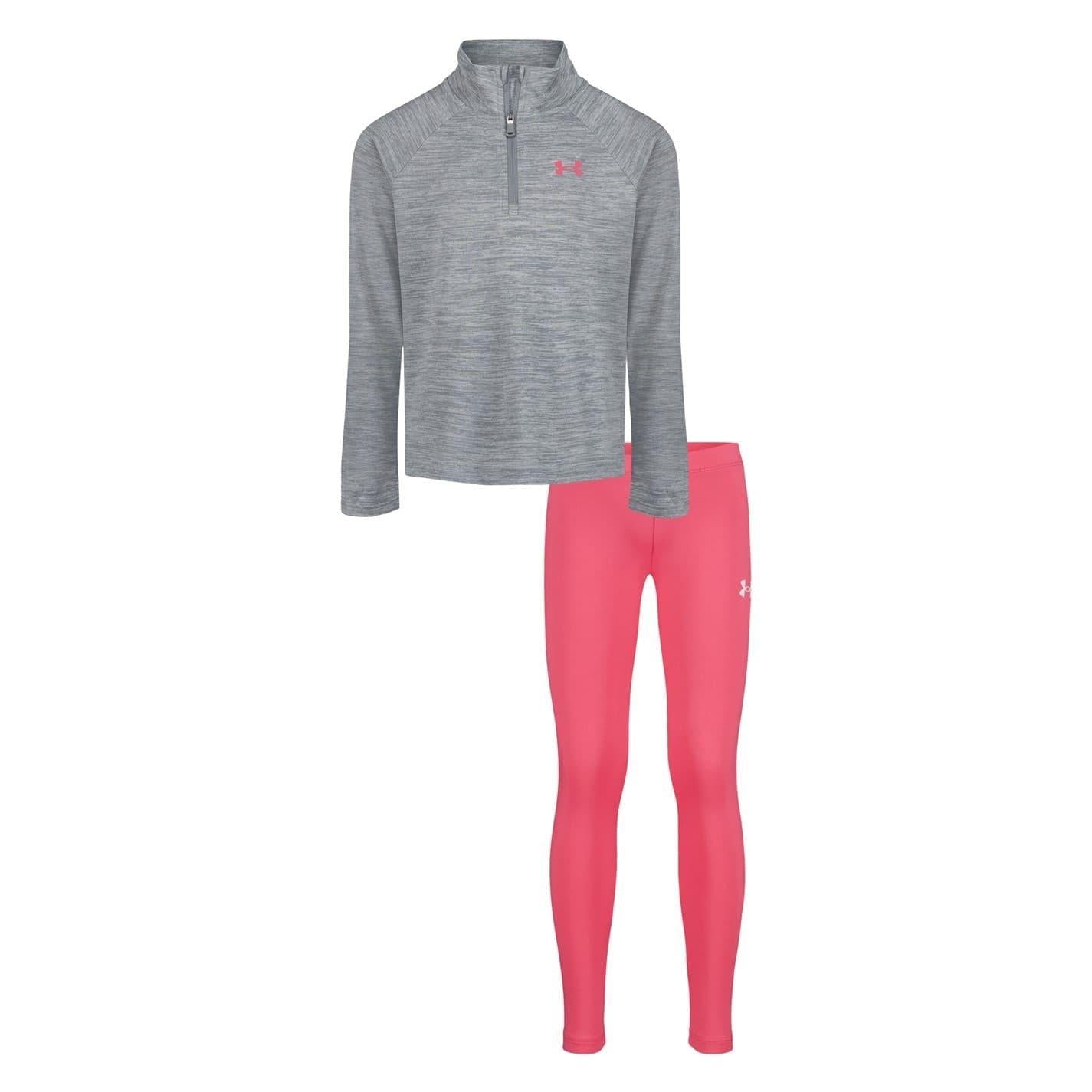 Steel-Pink - Front - Under Armour Girls Tracksuit Set